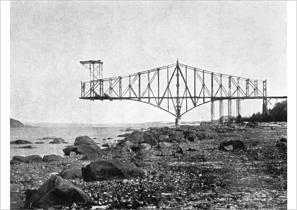 QUEBEC BRIDGE, 1907. The south anchor arm and cantilever arm of the Quebec Bridge on the St