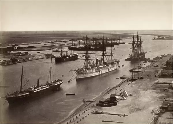 EGYPT: PORT SAID, c1880. The French steamship Prince de Galles docking at Port Said, Egypt