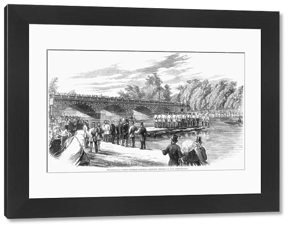 LONDON: PONTOON, 1860. Demonstration of Captain Francis Fowkes pontoon bridge