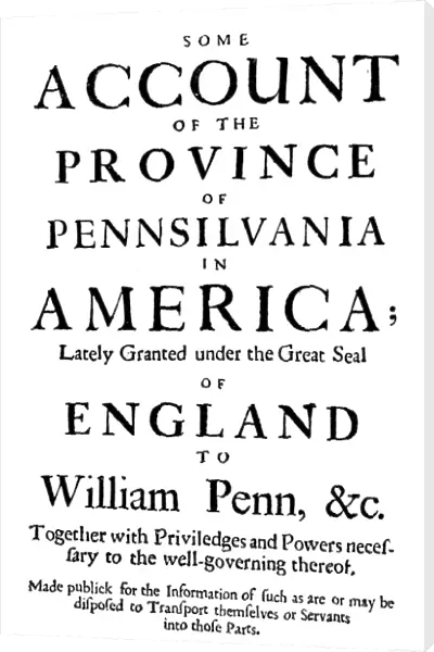 PENNSYLVANIA: TITLE PAGE. Title page of Some Account of the Province of Pennsilvania in America