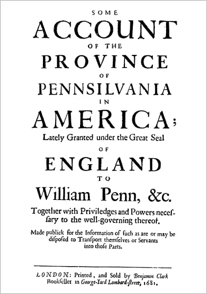 PENNSYLVANIA: TITLE PAGE. Title page of Some Account of the Province of Pennsilvania in America