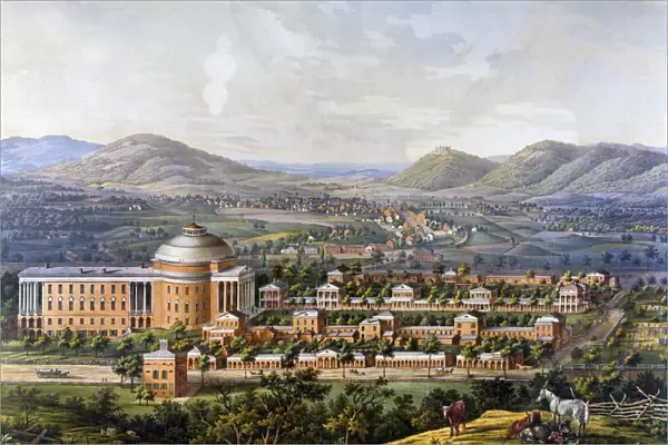 UNIVERSITY OF VIRGINIA. View of the University of Virginia, Charlottesville, and Monticello