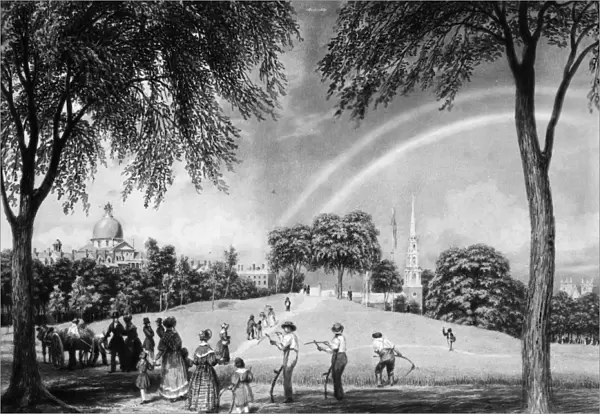 BOSTON COMMON, 1835-40. Afternoon Rainbow. Boston Common from Charles Street Mall