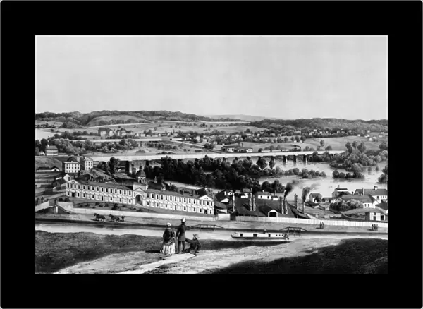 RICHMOND, VIRGINIA, 1857. View from Gambles Hill of the James River, the Kanawha Canal