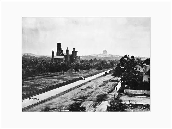 SMITHSONIAN, 1863. A view of the Smithsonian building on the National Mall in Washington, D