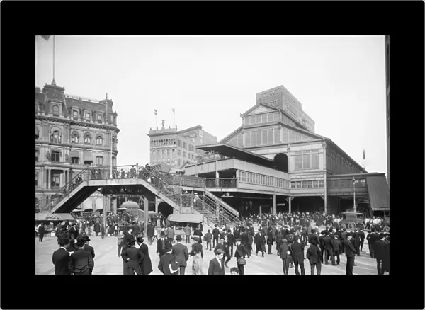 BROOKLYN BRIDGE, c1905. Crowd at the Manhattan entrance to the Brooklyn Bridge, New York