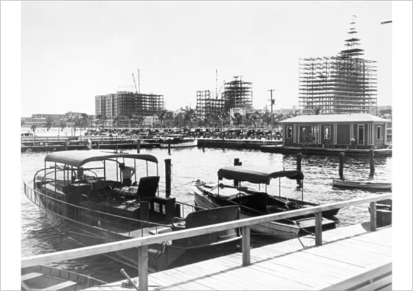 MIAMI, FLORIDA, 1920s. Miami building construction in progress during the land