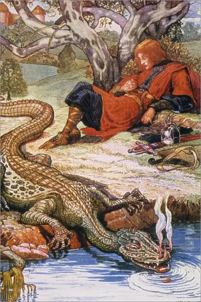 ARTHUR: QUESTING BEAST. King Arthur and the Questing Beast: illustration from a