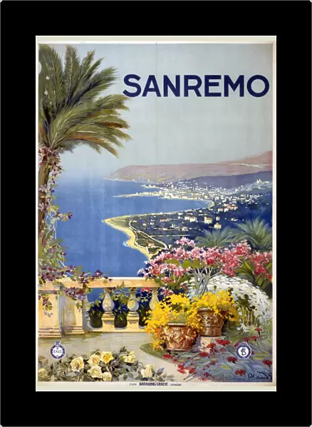 ITALIAN TRAVEL POSTER, c1920. Poster promoting Sanremo, Italy. Lithograph, c1920