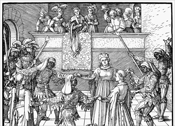 DURER: MASQUERADE, 1517. Masquerade at the Court of the Emperor Maximilian I (wearing hat