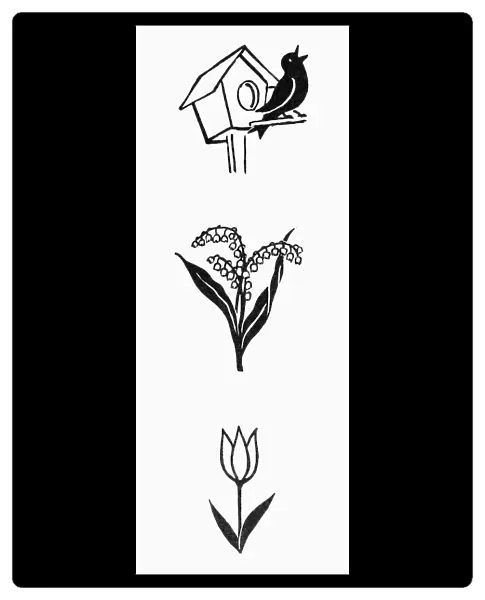 SYMBOLS: SPRING. Various symbols of spring. Woodcuts