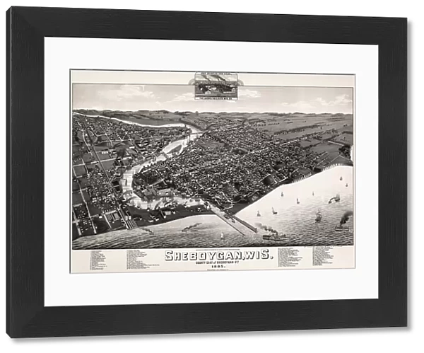 MAP: SHEBOYGAN, 1885. Aerial view of Sheboygan, Wisconsin