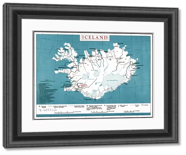 MAP: ICELAND, 1958. Map of Iceland published by the Central Intelligence Agency, 1958