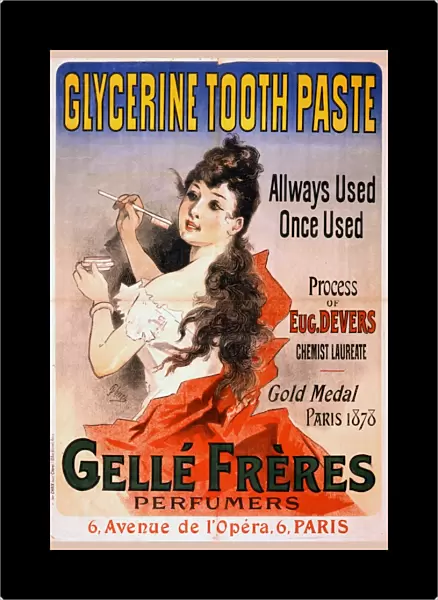 AD: TOOTHPASTE, 1889. Advertisement for toothpaste sold by the Gelle Brothers in Paris