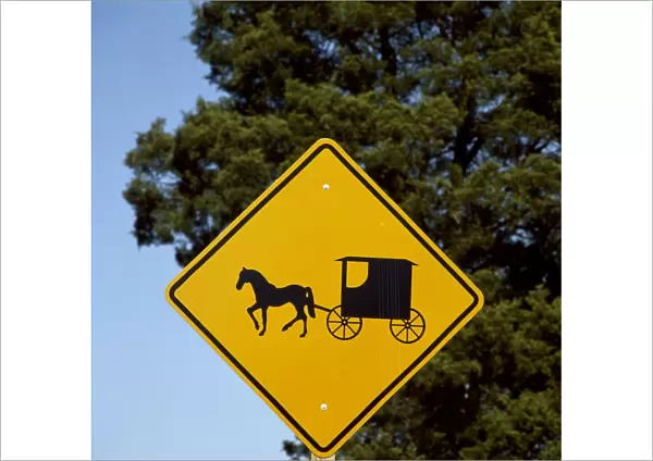 LANCASTER COUNTY, c1999. Road sign indicating the presence of Amish horse-drawn