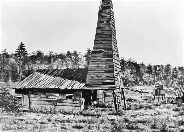 TITUSVILLE OIL WELL, 1859. The Drake Well, first oil well drilled at Titusville, Pennsylvania