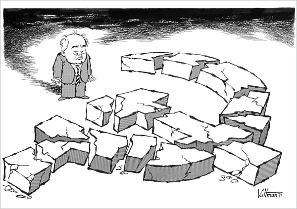 CARTOON: GORBACHEV, 1991. Cartoon comment on the fragmentation of the Soviet Union