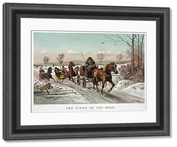WINTER ROAD, c1881. The Fiend of the Road. Engraving by Scott Leighton for Currier & Ives