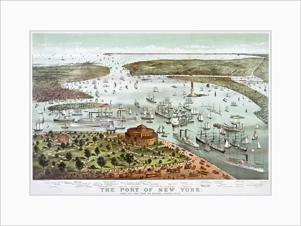 NEW YORK HARBOR, 1892. The Port of New York. Birds eye view of the harbor of New York City