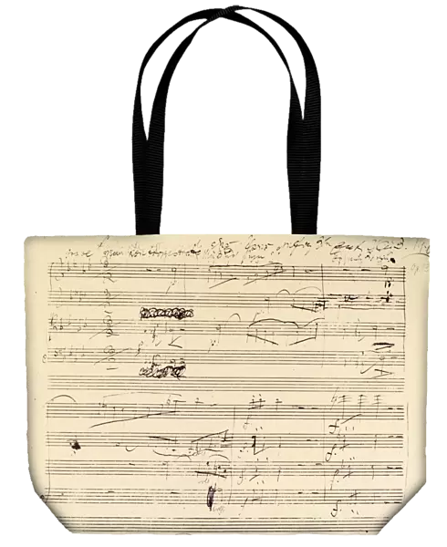 BEETHOVEN MANUSCRIPT, 1826. Manuscript page from Ludwig van Beethovens String Quartet in F Major, Op. 135, showing the beginning of the fourth movement, headed by the words Must it be? It must be, 1826