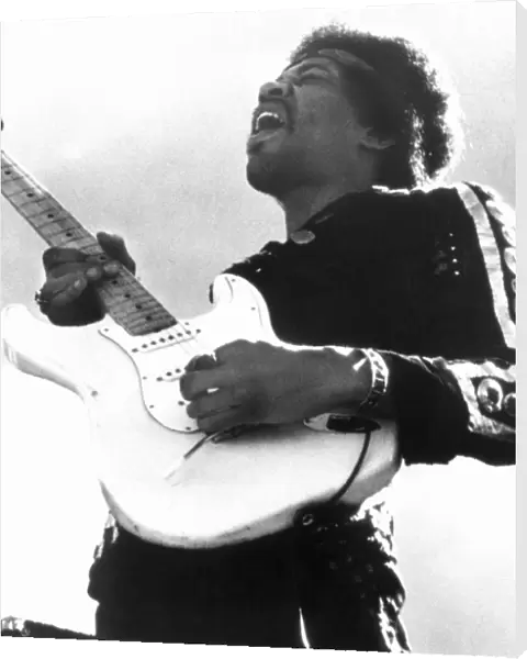 JIMI HENDRIX (1942-1970). American musician. Photographed during a concert at Berkeley, California in 1970