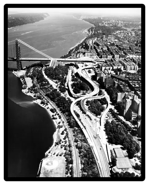 VIEW OF NEW YORK approaches to the George Washington Bridge, looking north. Photograph