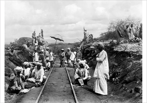 AFRICA: RAILWAY, c1905. East Indian laborers cutting rock during the construction of the Uganda Railway in British East Africa, c1905