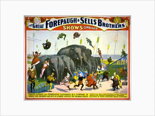 CIRCUS POSTER, c1899. American poster, c1899, for Forepaugh & Sells Brothers Circus, featuring acrobats jumping over a group of elephants