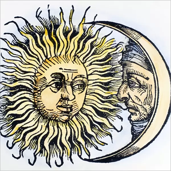 SUN AND MOON, 1493. Woodcut, German, 1493