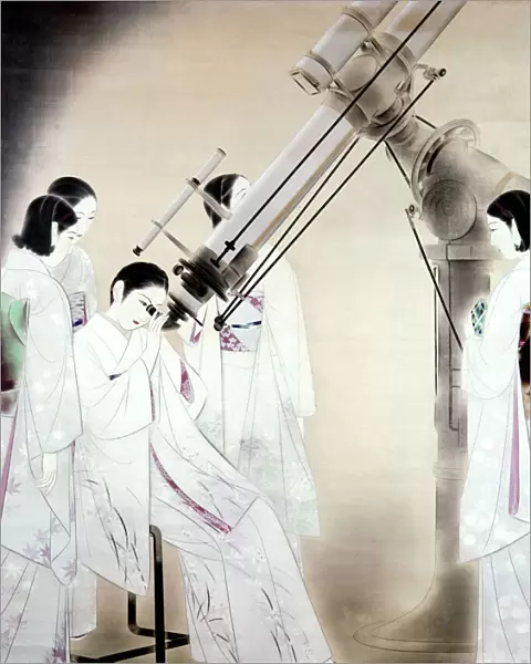 JAPAN: ASTRONOMY, 1936. Women watching stars. Color drawing, 1936, by Ota Chou