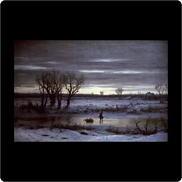 BOUGHTON: WINTER TWILIGHT. George H. Boughton: Winter Twilight near Albany. Oil on canvas
