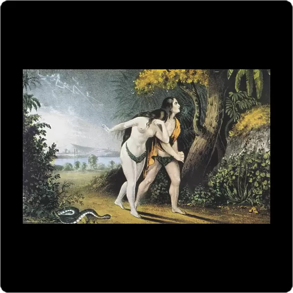 ADAM AND EVE driven out of Paradise: lithograph, c. 1850, by Nathaniel Currier