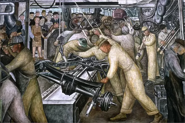 DIEGO RIVERA: DETROIT. Detail from Diego Riveras mural depicting the American automobile industry at The Detroit Institute of Arts, 1932-1933