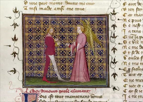 ROMANCE OF THE ROSE. Love Speaks to the Lover. Manuscript illumination, French, 1487-1495