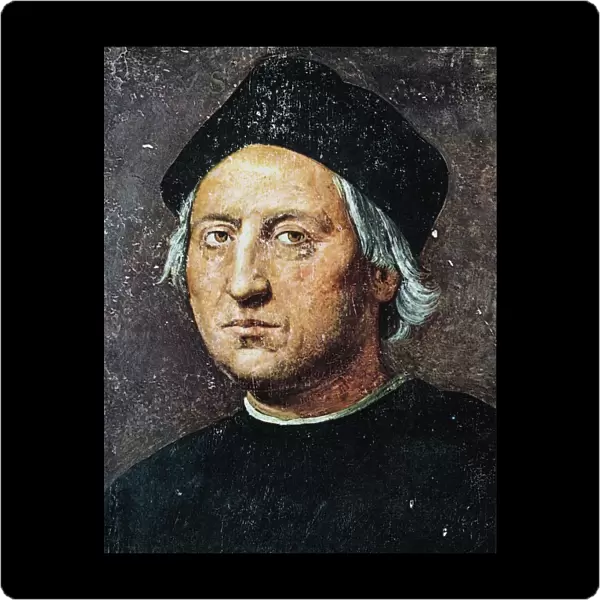 CHRISTOPHER COLUMBUS (1451-1506). Italian navigator. Oil on wood, c 1525, attributed to Ridolfo del Ghirlandaio and considered to be the closest existing likeness