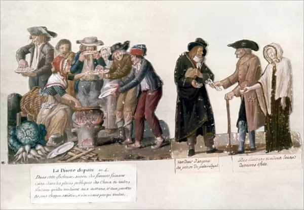 FRENCH REVOLUTION, 1795-96. Scarcity and privation in Paris during the 4th year of the French Revolution, 1795-96. Gouache by Pierre-Etienne Le Sueur