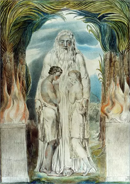 WILLIAM BLAKE: ADAM & EVE. Angel of the Divine Presence clothing Adam and Eve with coats of skin. Watercolor