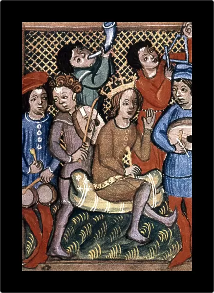 MUSICIANS. Illumination from the Olomouc Bible, 1417, Czechoslovakia