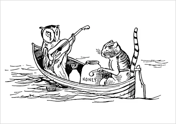 THE OWL AND THE PUSSYCAT. Drawing by Edward Lear from his book Nonsense Songs, Stories, Botany and Alphabets, first published in 1871