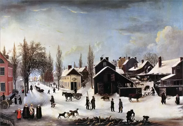 BROOKLYN, c1820. Winter scene in Brooklyn. Oil, c1817-1820, by Louisa Ann Coleman after Francis Guy