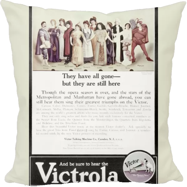 VICTROLA ADVERTISEMENT. American magazine advertisement, 1905, for Victrola phonographs, featuring the greatest operatic stars of the day