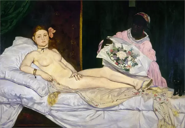 MANET: OLYMPIA, 1865. Oil on canvas, 1865, by Edouard Manet
