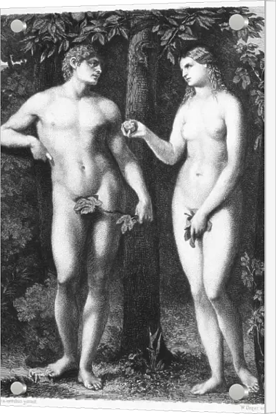 ADAM & EVE. Etching after a painting by Palma Vecchio (1480-1528)