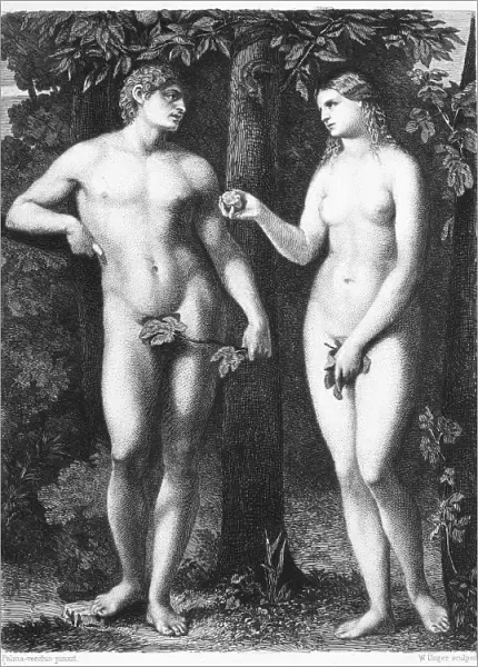 ADAM & EVE. Etching after a painting by Palma Vecchio (1480-1528)