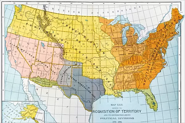 U. S. MAP, 1776  /  1884. A map showing United States territorial acquisitions between 1776