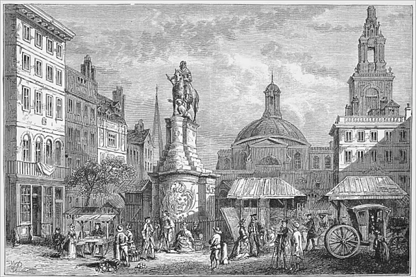 LONDON: STOCKs MARKET. The Stocks Market, site of the Mansion House. Line engraving after an earlier print, English, c1873