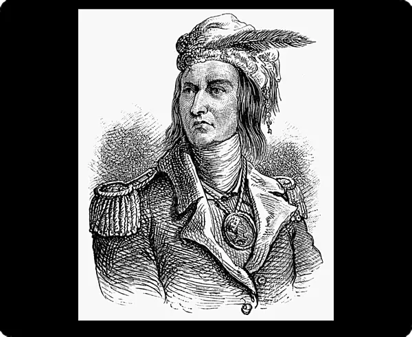 TECUMSEH (1768?-1813). American Shawnee Native American chief. Wood engraving, American, 19th century
