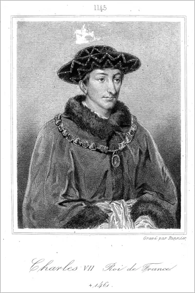 CHARLES VII (1403-1461). King of France, 1422-1461. Steel engraving, French, 1838, after the painting by Henri Lehmann (1814-1882)