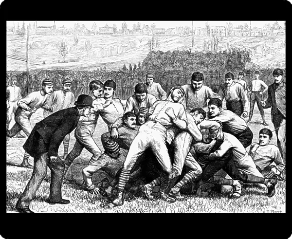 YALE vs. PRINCETON, 1879. Ivy League football game, 27 November 1879. Wood engraving, from a contemporary American newspaper