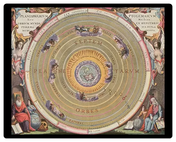 PTOLEMAIC UNIVERSE, 1660. Representation of the Ptolemaic World System. Color engraving from Andreae Cellariis Harmonia Macrocosmica, 1660